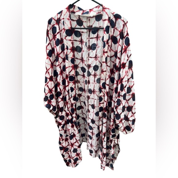 Simple by Suzanne Betro black and red tie dye dot pattern cotton rayon kimono - Picture 1 of 7